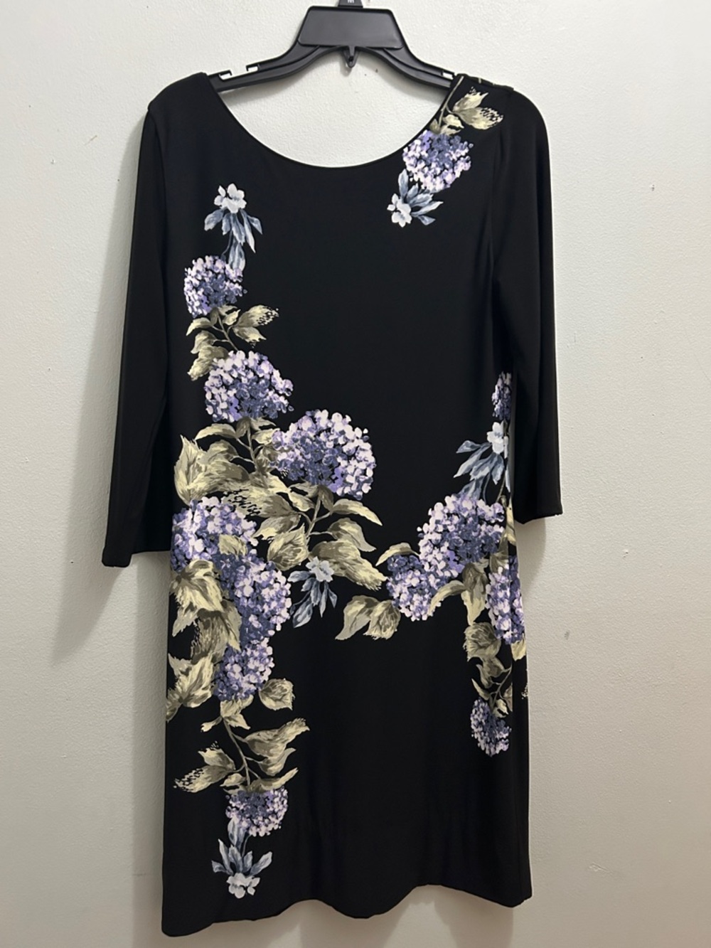White House Black Market Black Midi Dress with Purple Floral Print - Picture 2 of 6